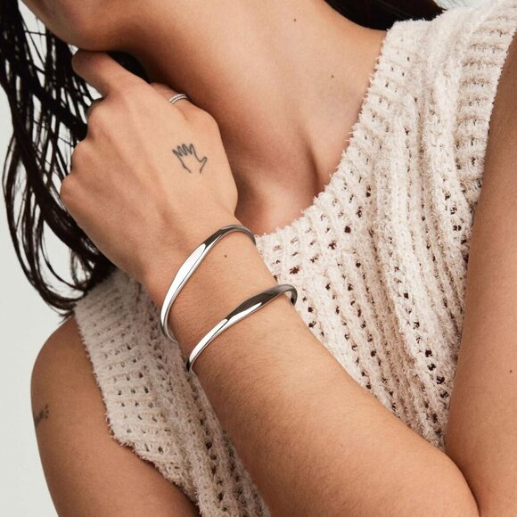 Gold Silver Cuff Bracelets Set 14K Plated Adjustable Lightweight Elegant - Picture 7 of 8